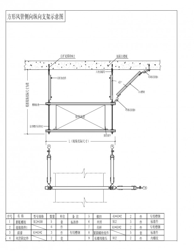 方形風(fēng)管側(cè)、縱向安裝示意圖